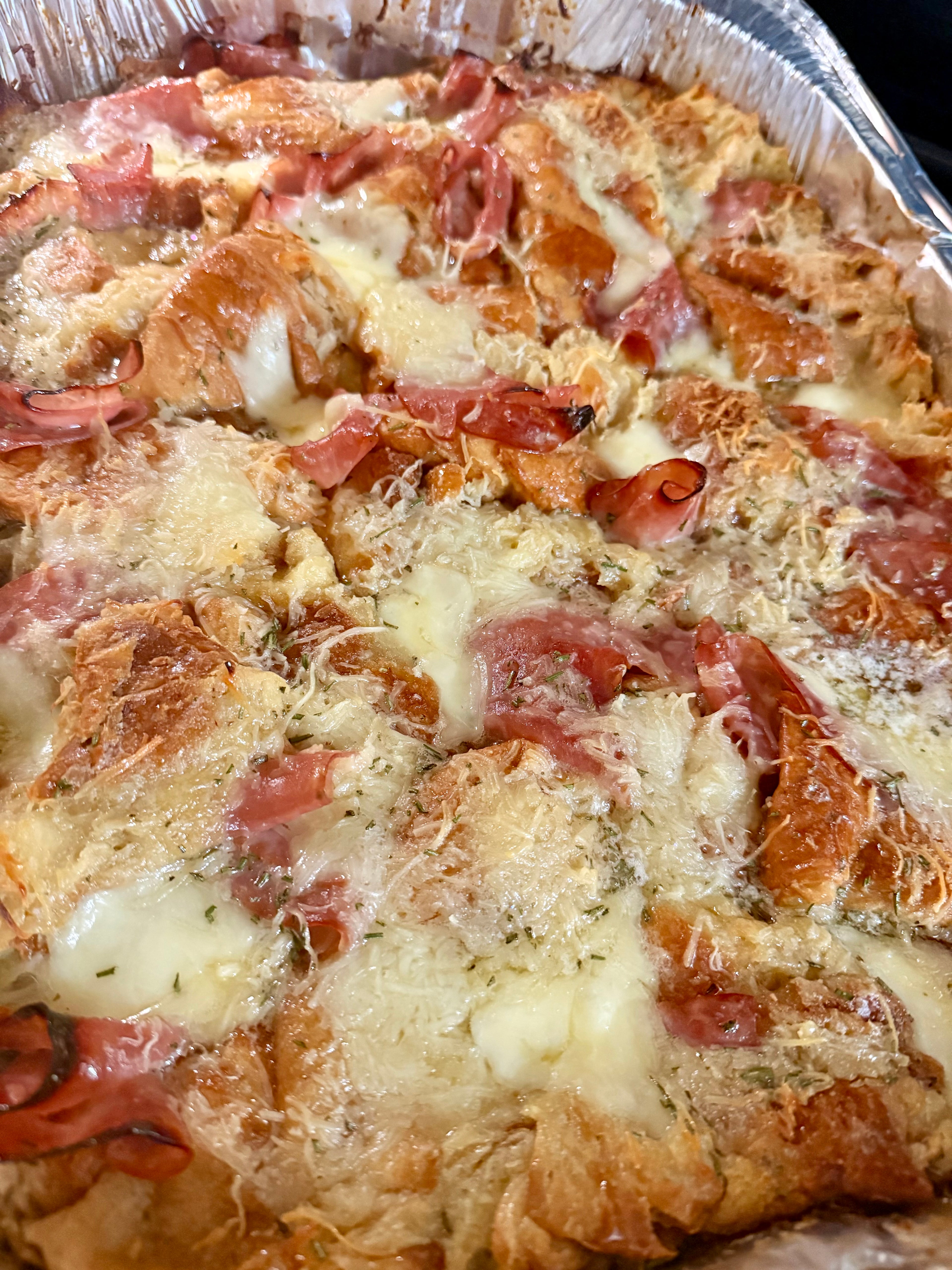 Ham and Cheese Croissant Bake (Honey Herb Butter)